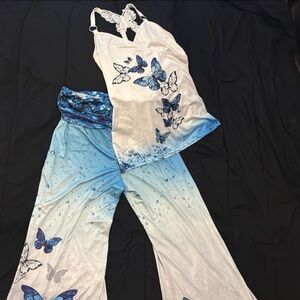 Blue and White Butterfly Print Outfit
